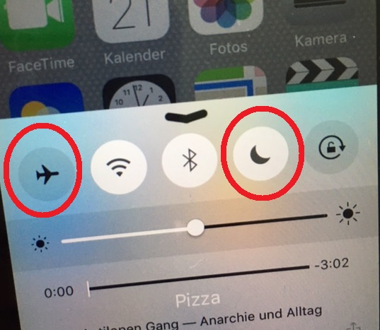 Screenshot Smartphone: Symbole für Flugmodus und nicht stören